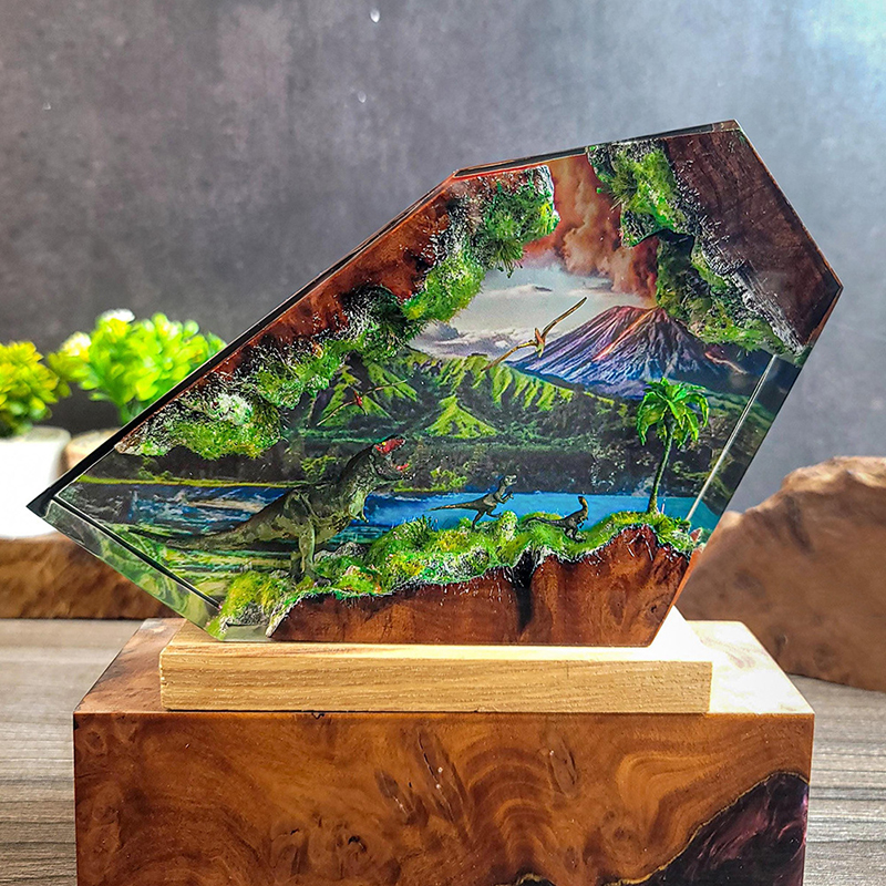 Resin Art Furniture - Table Resin Lamp Dinosaur Figure Colorful