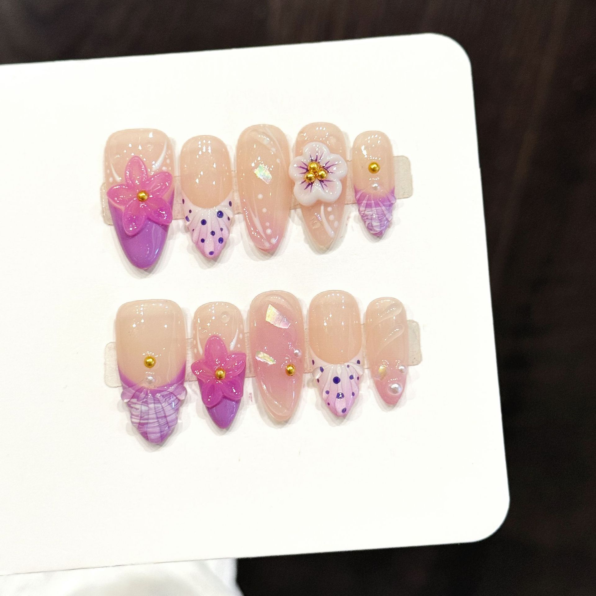 Resin Art With Flowers - 10pcs Pure Hand Pressed Almond Nail