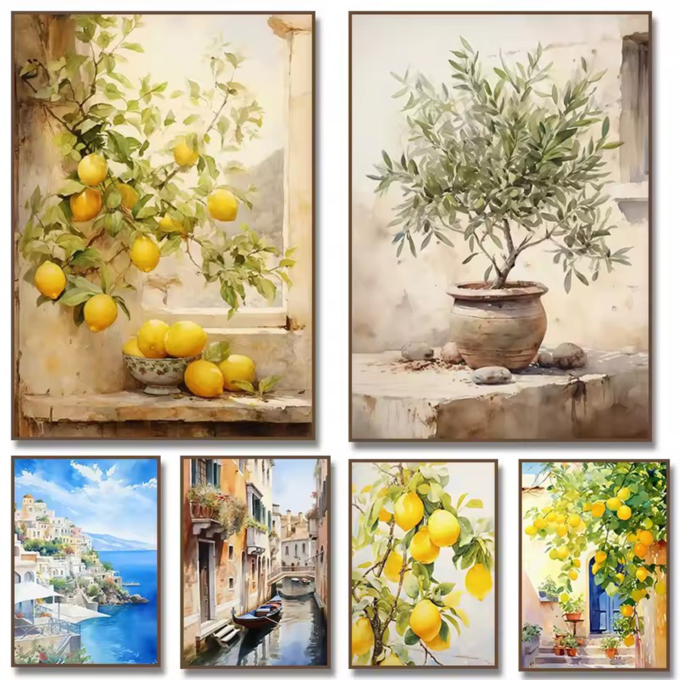 Resin Art Tree - Lemon Olive Tree Retro Mediterranean Greece