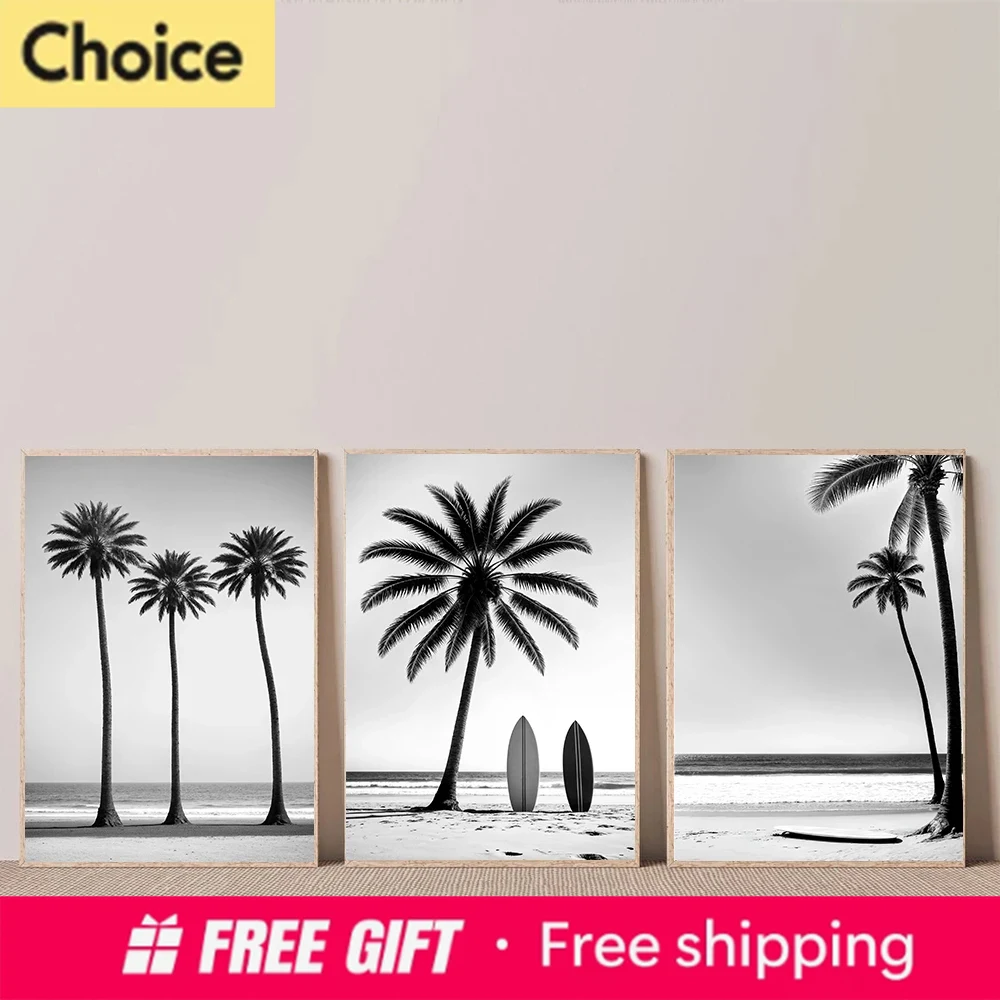 Resin Art Tree - Neutral Beach Black and White Palm