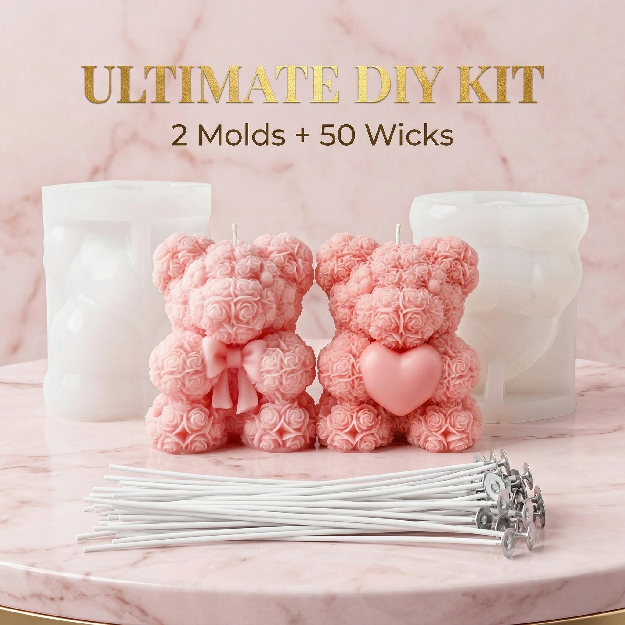 Resin Art Rose - 1/2pcs 3D Heart Bow Rose Bear
