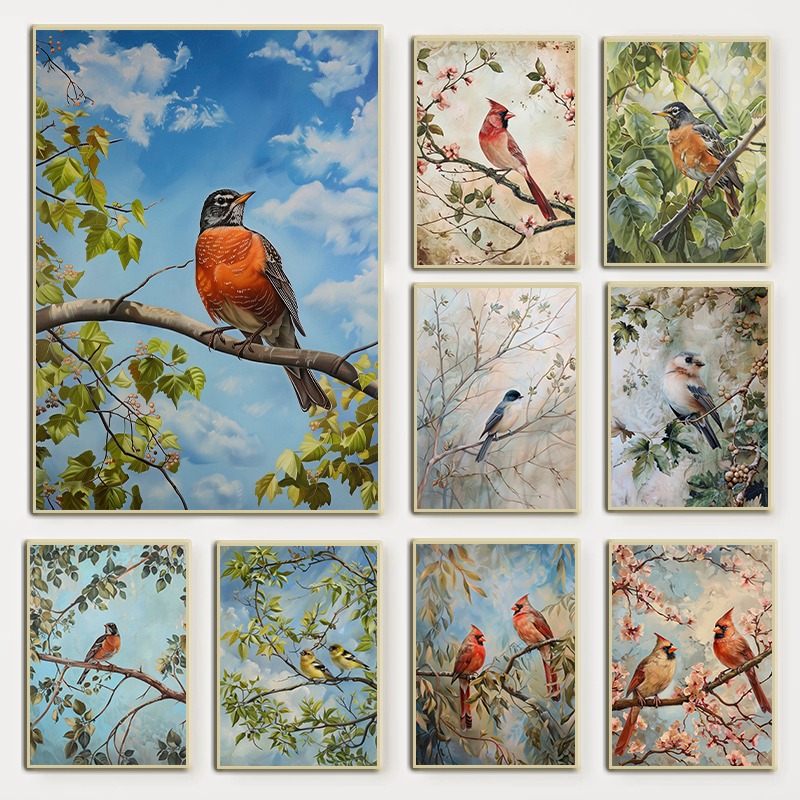 Resin Art Of Flowers - Vintage Neutral Farmhouse Bird Flower Poster