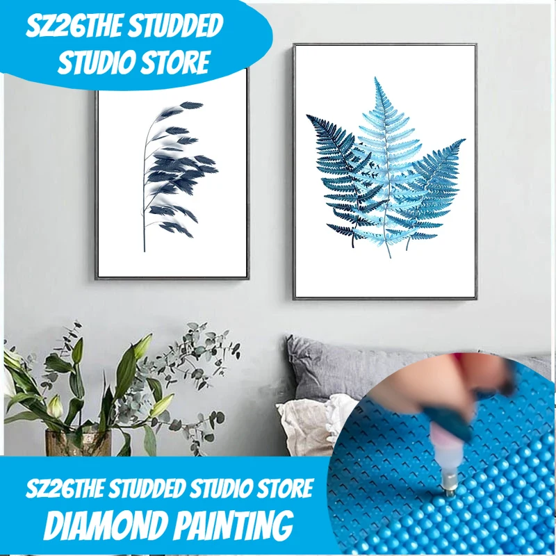 Resin Art With Flowers - Sz26The Studded Watercolor Blue Botanical Leaf