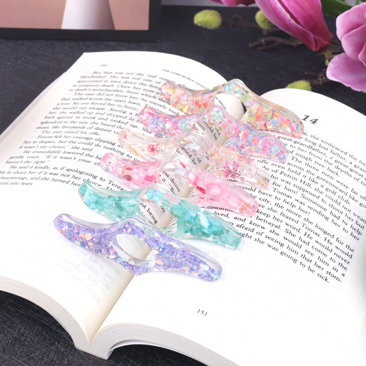 Resin Art Book - Colorful Sequin Resin Reading Page Holder,