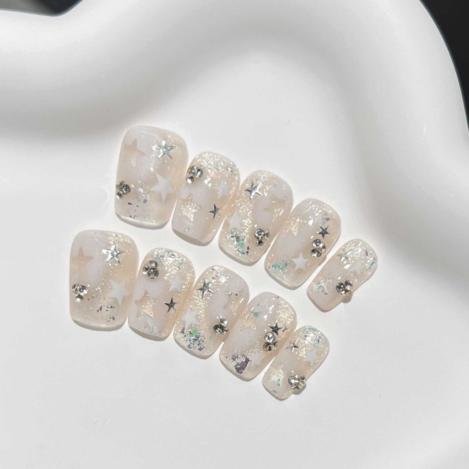10PCS Short Square Fake Nails  - Resin Art With Flowers reseña y precio