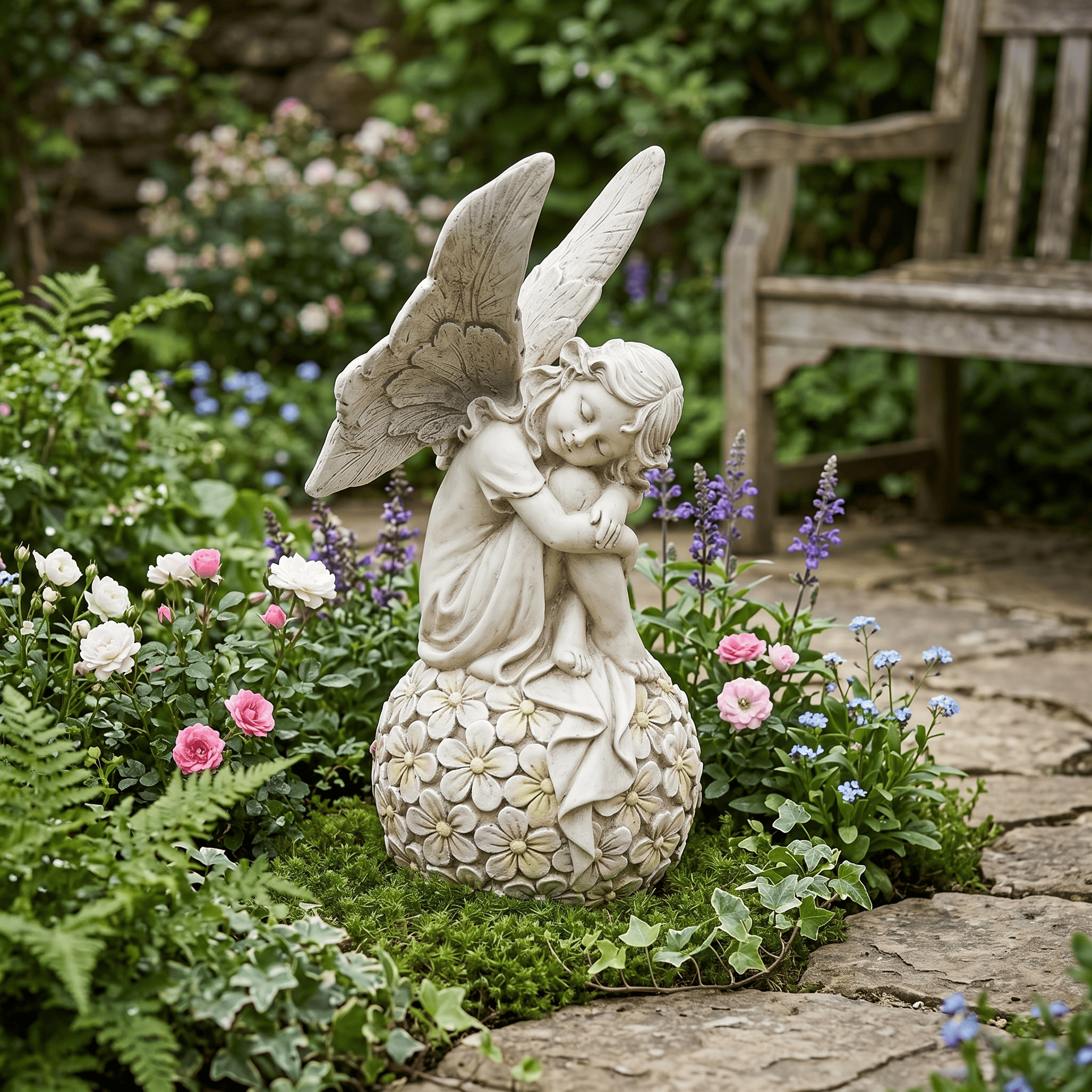 13.2-inch Garden Fairy Statue, - Resin Art With Flowers reseña y precio