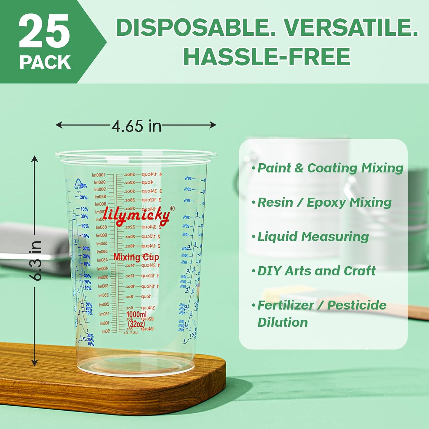 25 Pack 32 oz Plastic Measurin - Resin Art Images reseña y precio