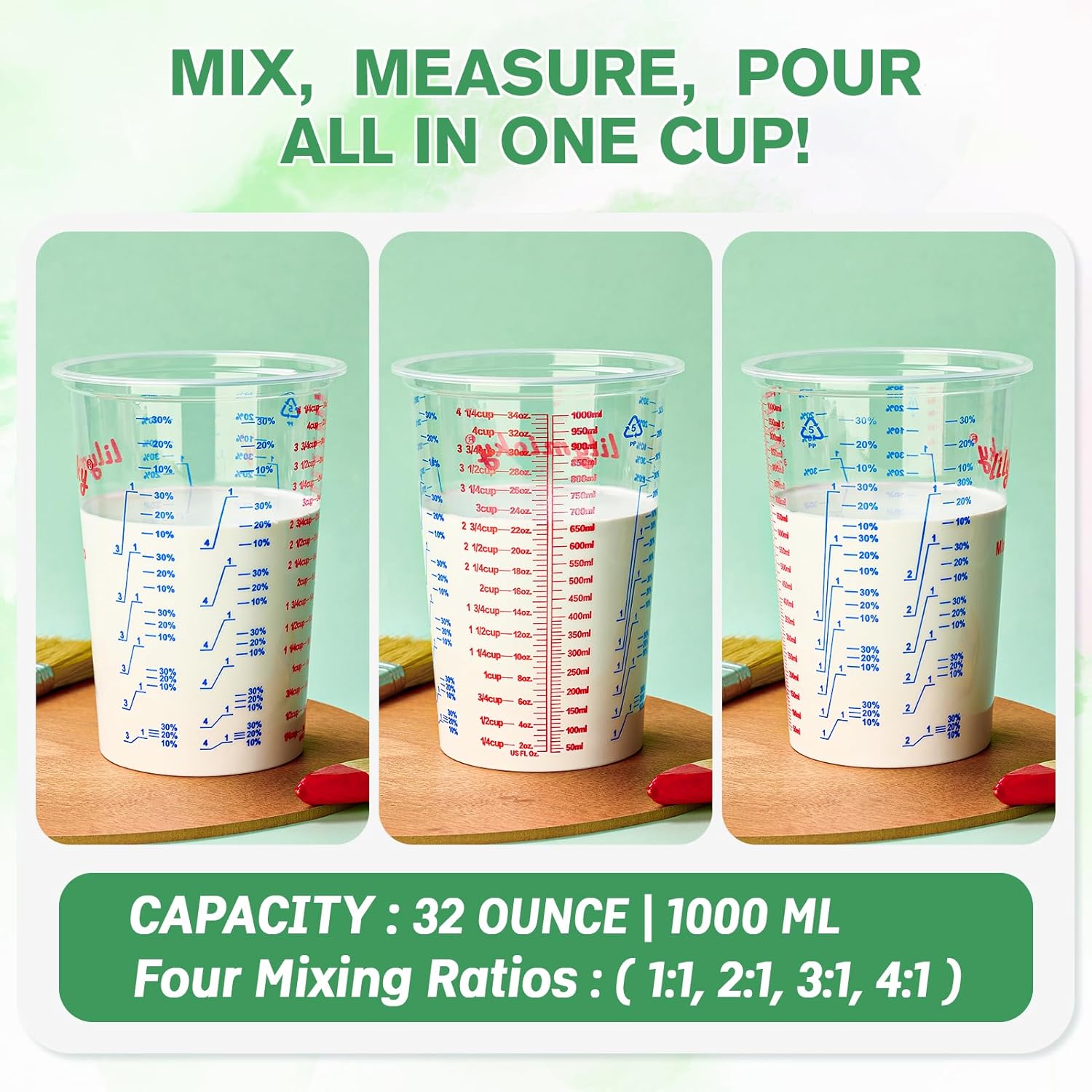 25 Pack 32 oz Plastic Measurin - Resin Art Images reseña y precio