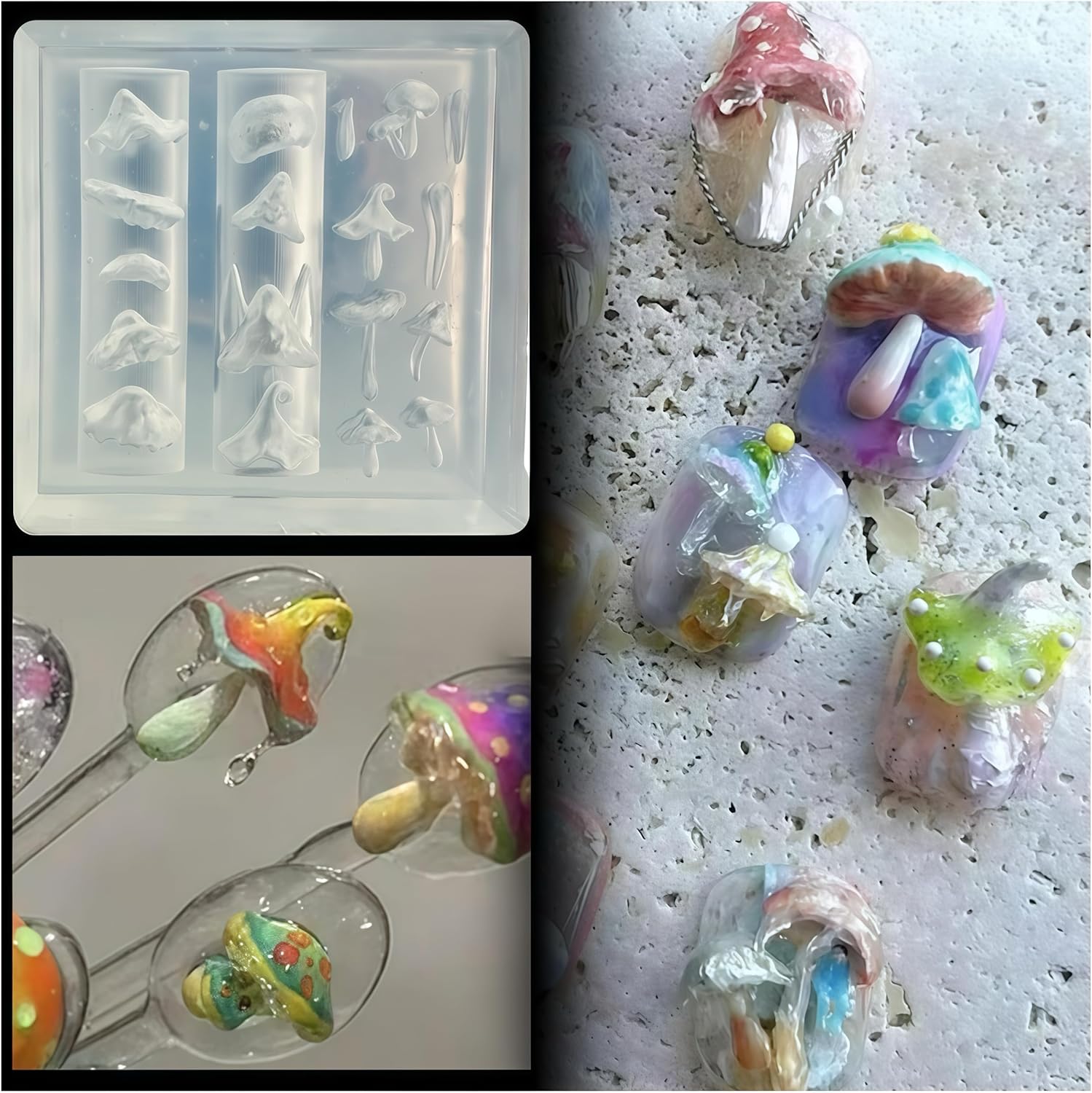 3D Mushroom Nail Mold Silicone - Resin Art Images reseña y precio