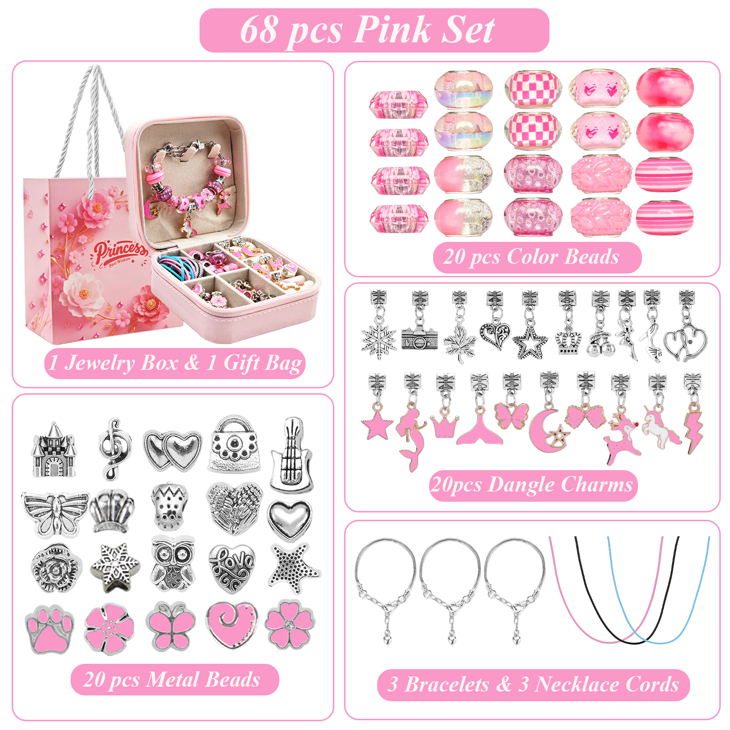 68pcs pink beaded jewelry set, - Resin Art Jewellery reseña y precio