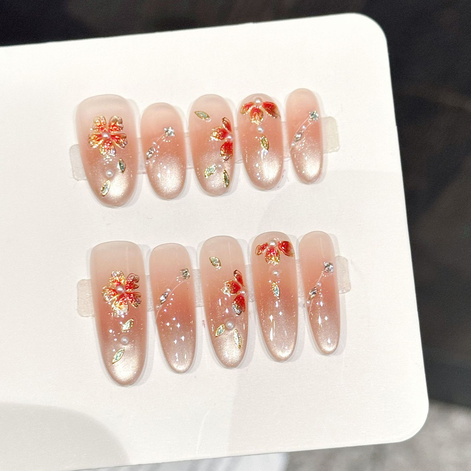 10pcs Handmade Fake Nails Pres - Resin Art With Flowers reseña y precio